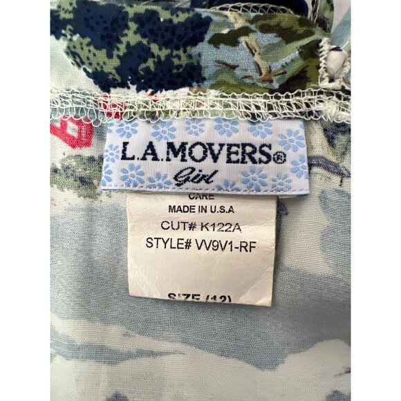 L.A. Movers Girl Vintage Sun dress Adjustable Straps SZ 12 Rayon Asian Print Vil - Picture 2 of 10